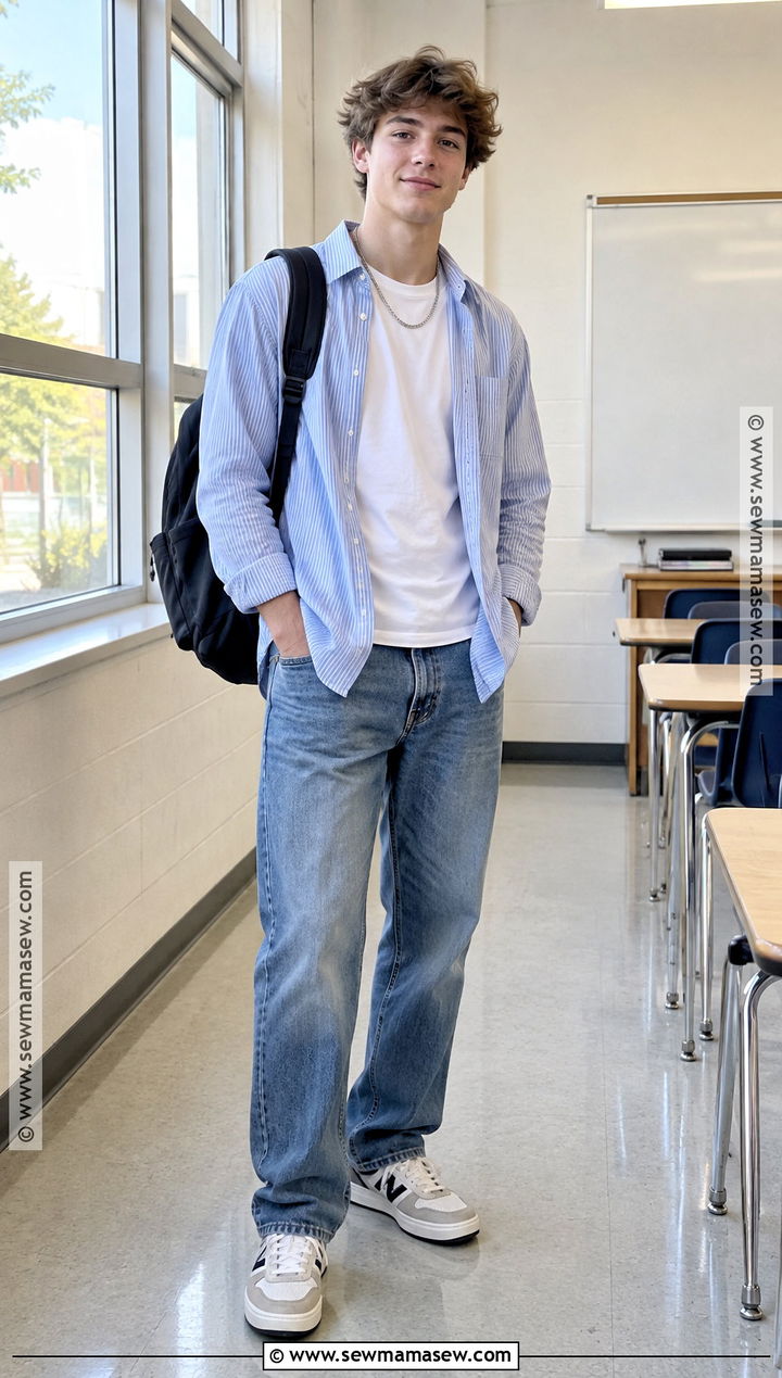 High School Outfit With A Button Down Shirt And Loose Jeans - 15 back to school outfits for high school