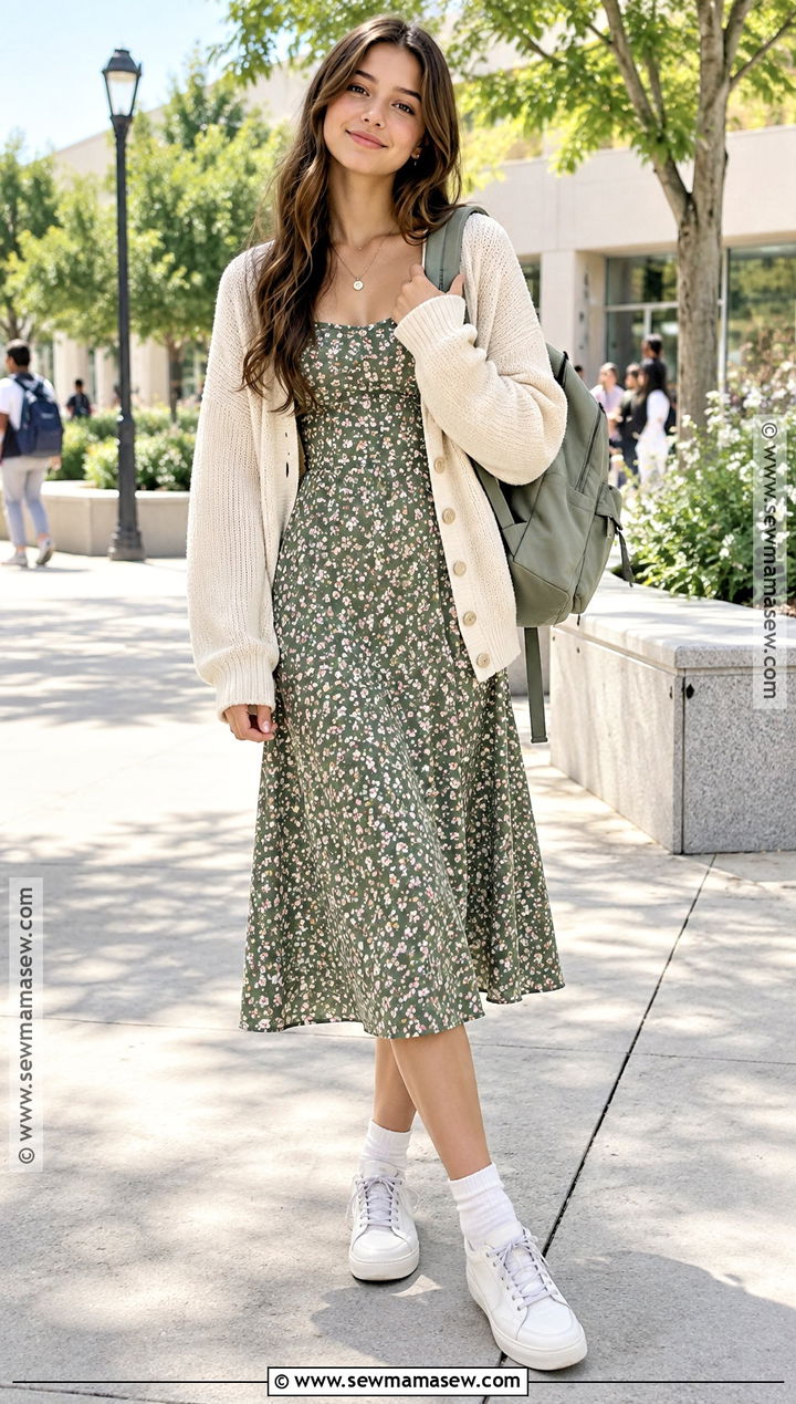 High School Outfit With A Cardigan And A Midi Dress - 15 back to school outfits for high school
