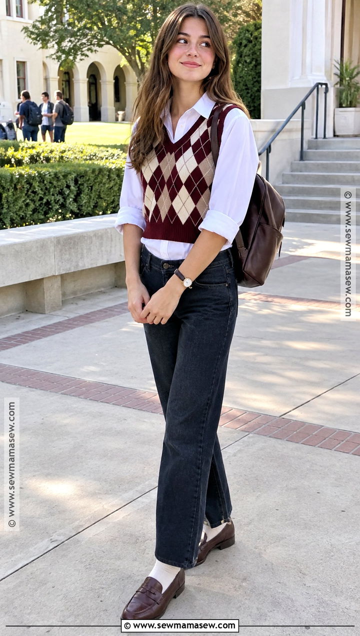High School Outfit With A Sweater Vest And Straight Leg Jeans - 15 back to school outfits for high school