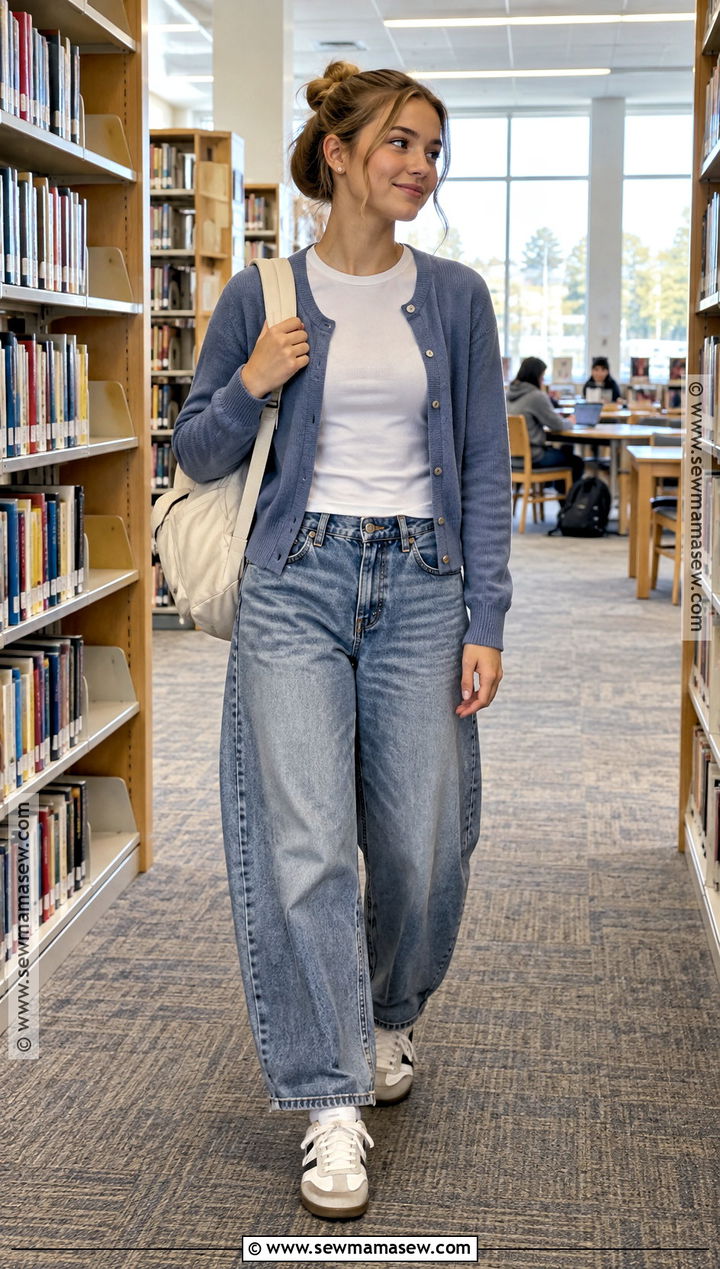 High School Outfit With Barrel Jeans And A Cardigan - 15 back to school outfits for high school