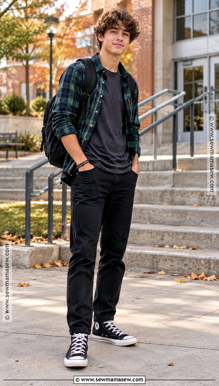 High School Outfit With Black Jeans And A Flannel Shirt - 15 back to school outfits for high school