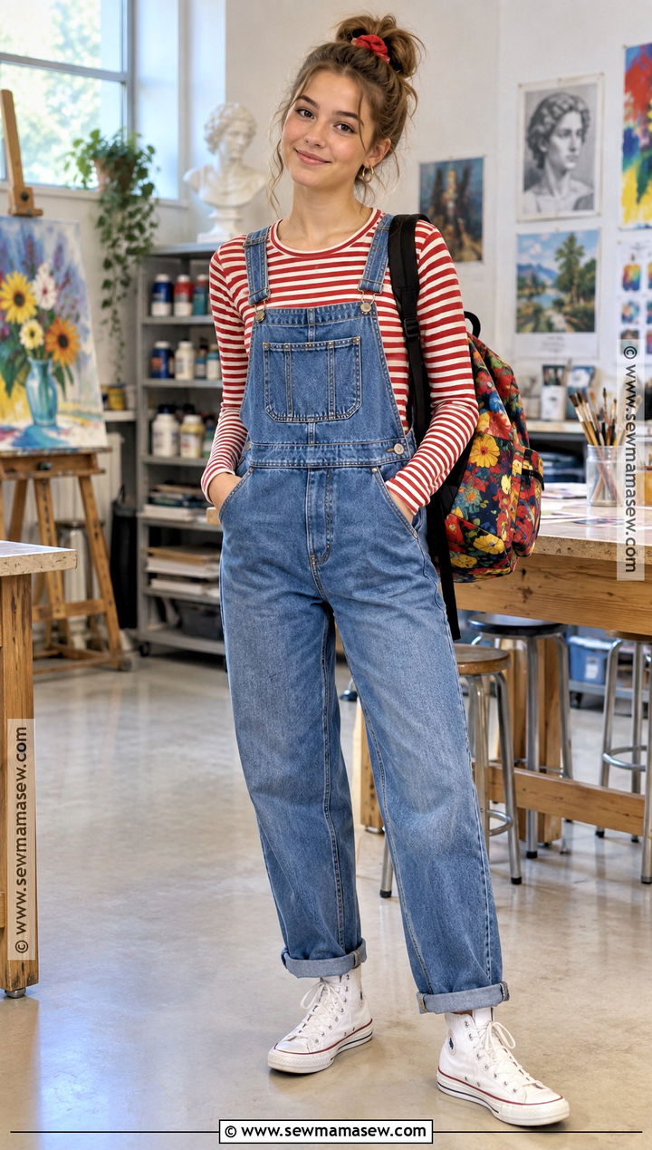 High School Outfit With Overalls And A Long Sleeve Tee - 15 back to school outfits for high school