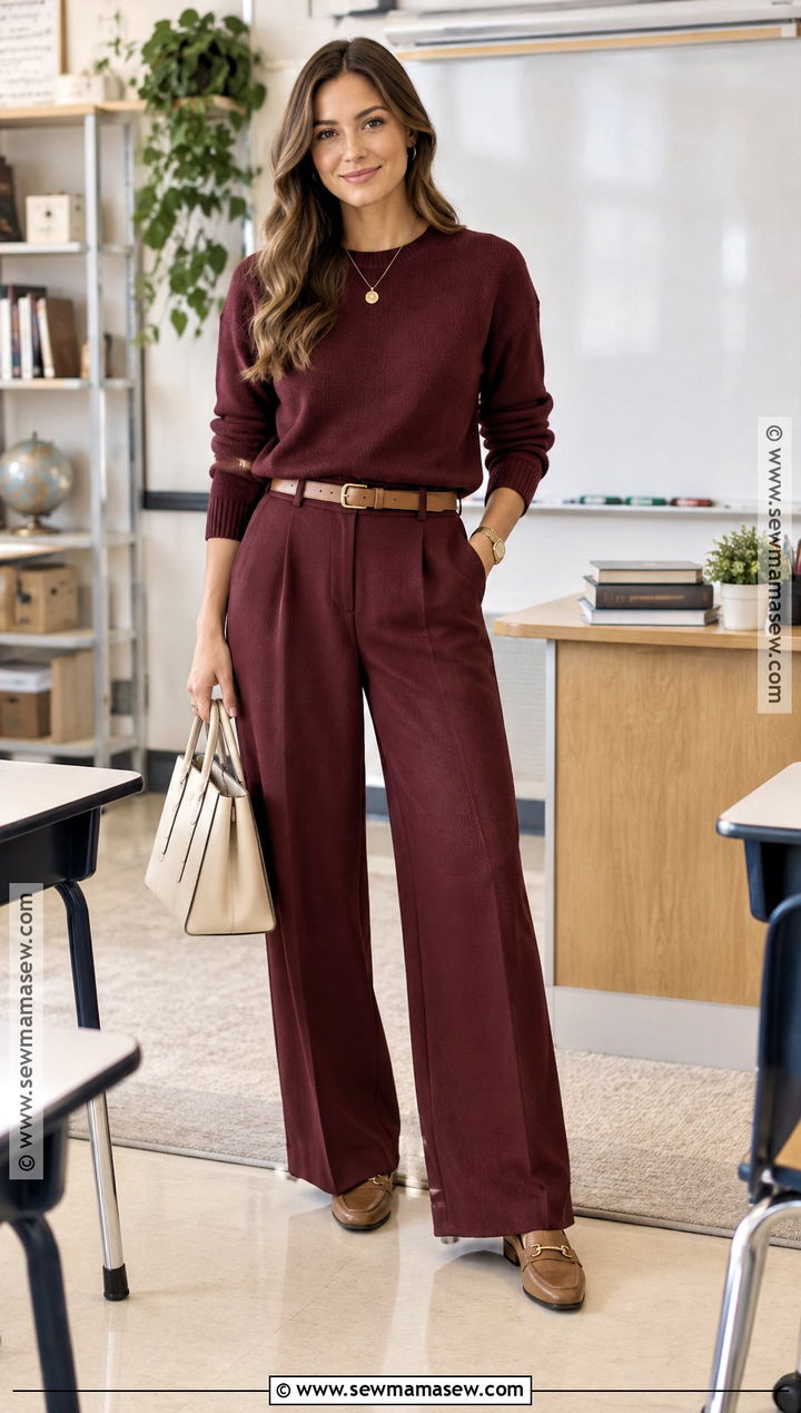 High School Teacher Monochrome Burgundy Outfit - 15 teacher outfits high school fall