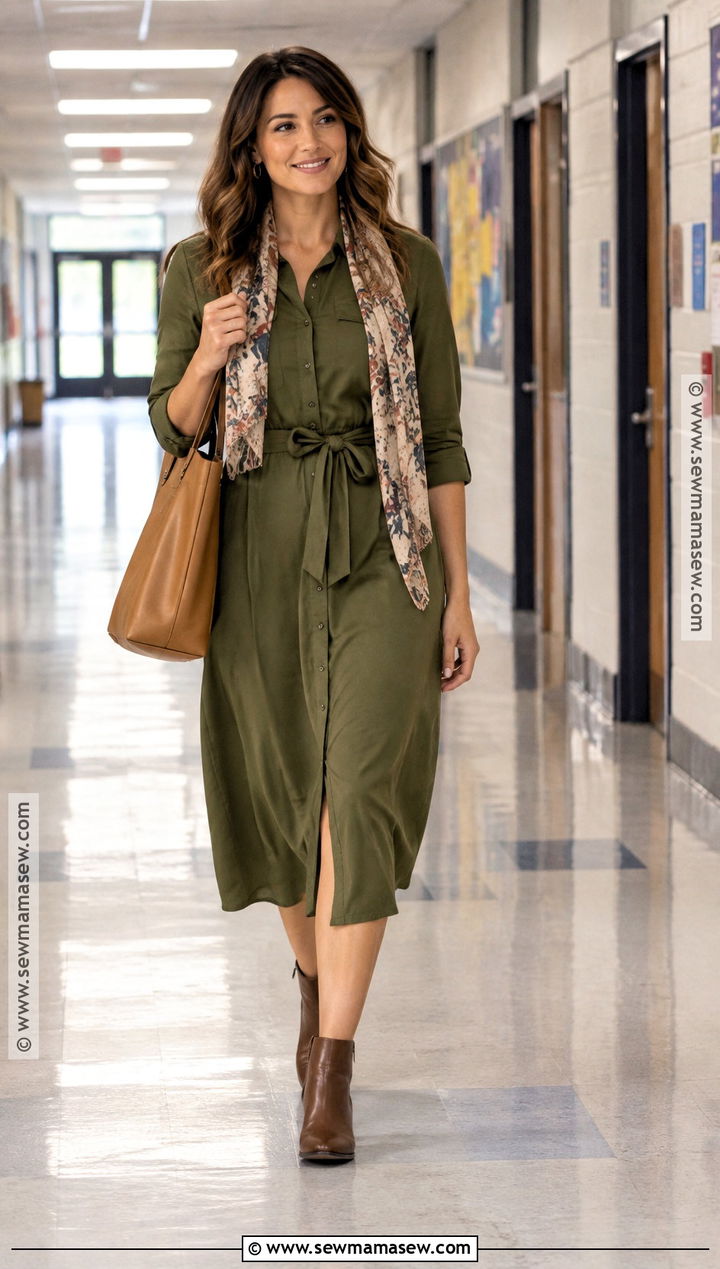 High School Teacher Shirt Dress and Ankle Boot Outfit - 15 teacher outfits high school fall