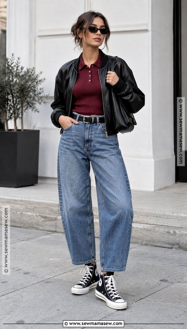High Top Converse With Barrel Jeans and Polo Sweater - 15 Hightop Converse Outfit Fall Ideas