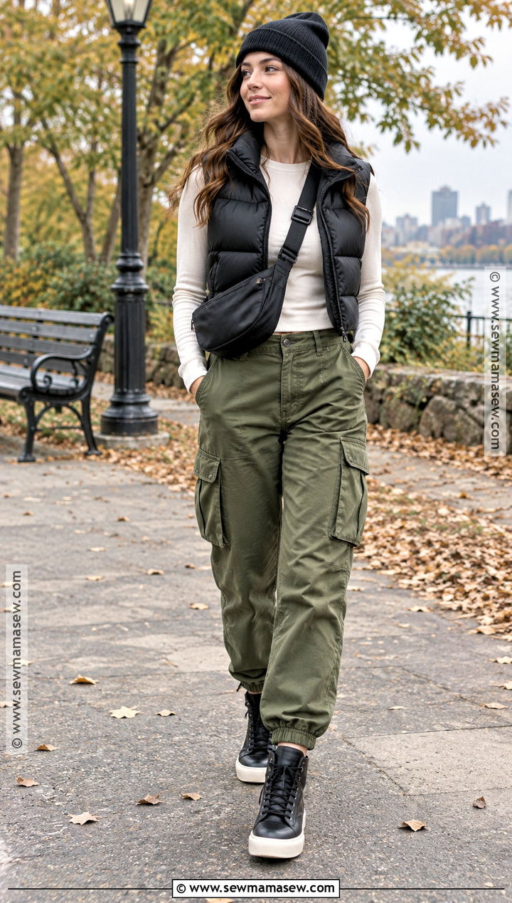 High Top Sneaker Outfit With Cargo Pants - 15 Sneaker Outfit Fall Ideas