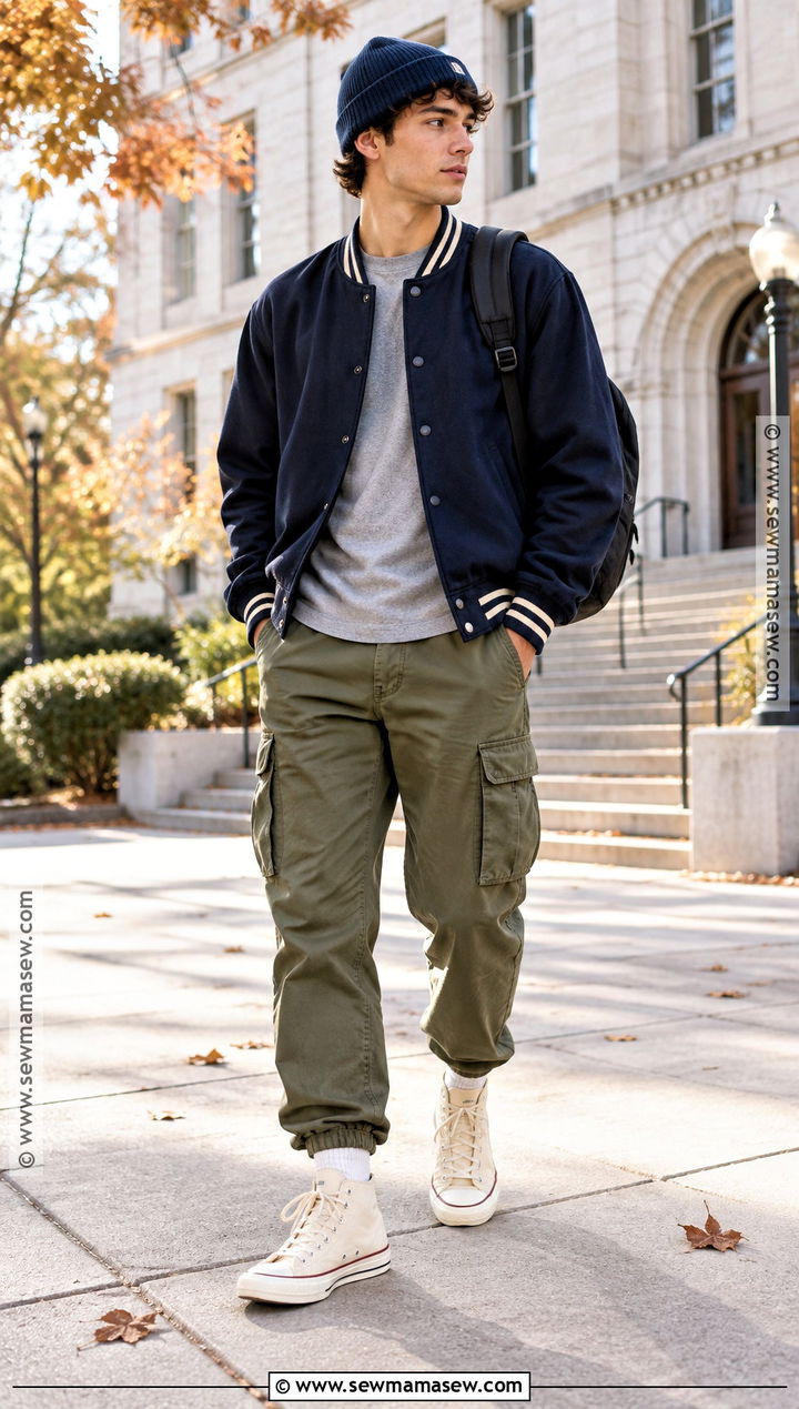 High Top Sneakers With Cargo Pants And Varsity Jacket - 20 fall shoes for men