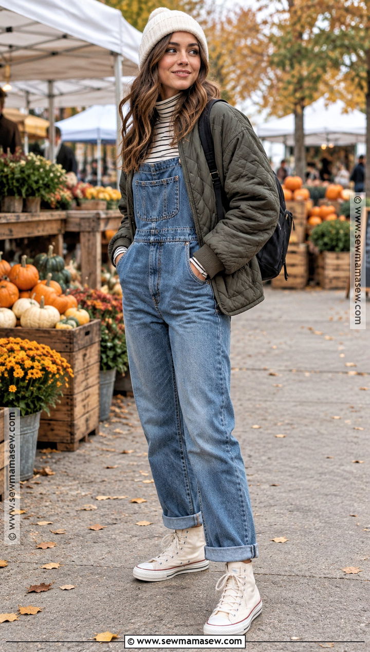 High Top Sneakers With Overalls And A Turtleneck - 30 fall shoes