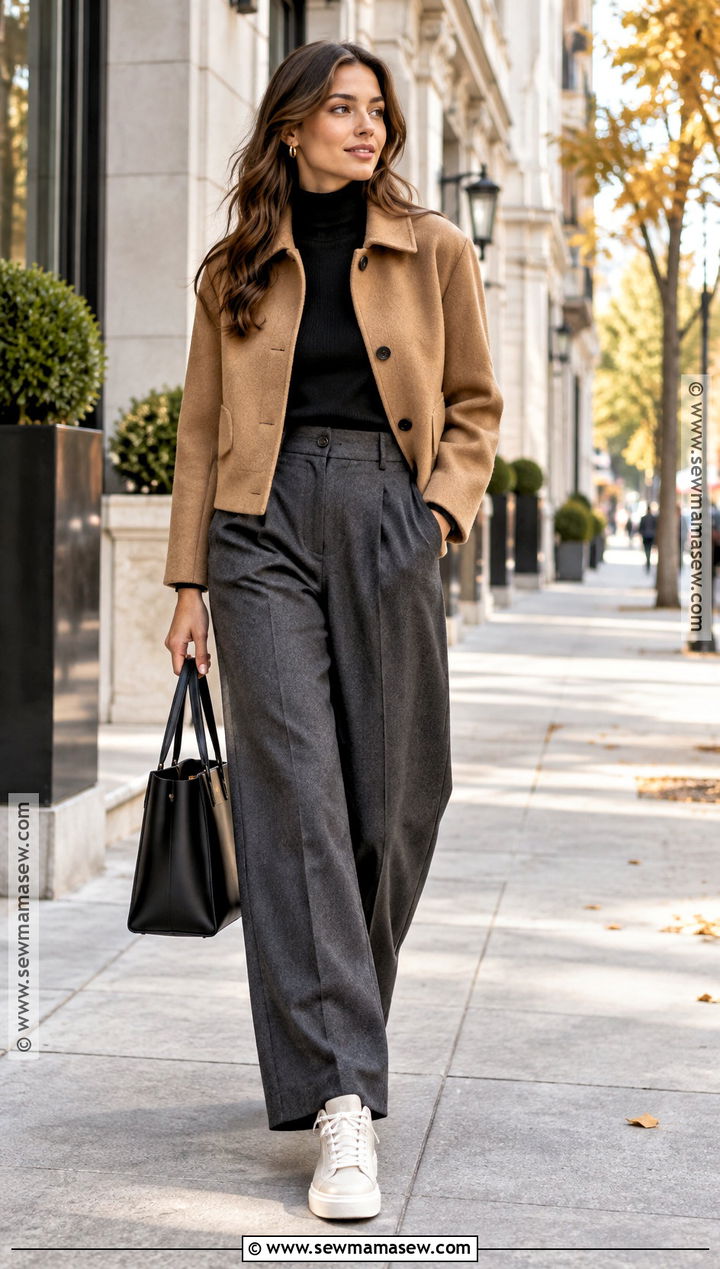 High Top Sneakers With Wide Leg Trousers and Turtleneck - 15 High-Top Sneakers Fall Style