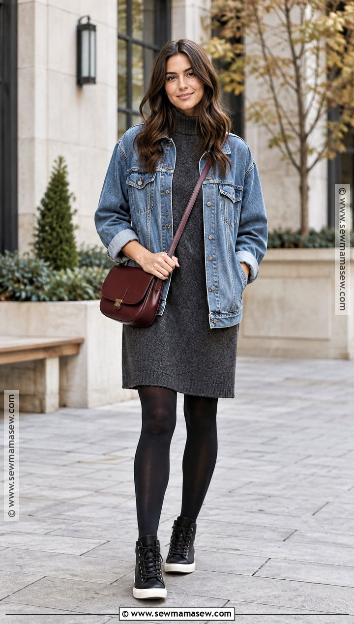 High Top Sneakers With a Sweater Dress - 15 fall fashion sneakers
