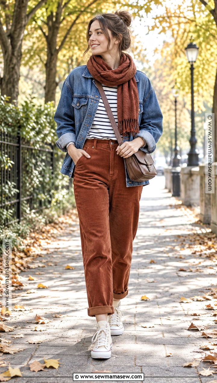 High Top Trainers With Corduroy Trousers And Denim Jacket - 20 autumn trainers ideas