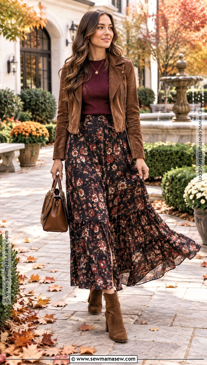High Waisted Floral Maxi Skirt Outfit - 15 high waisted fall skirts