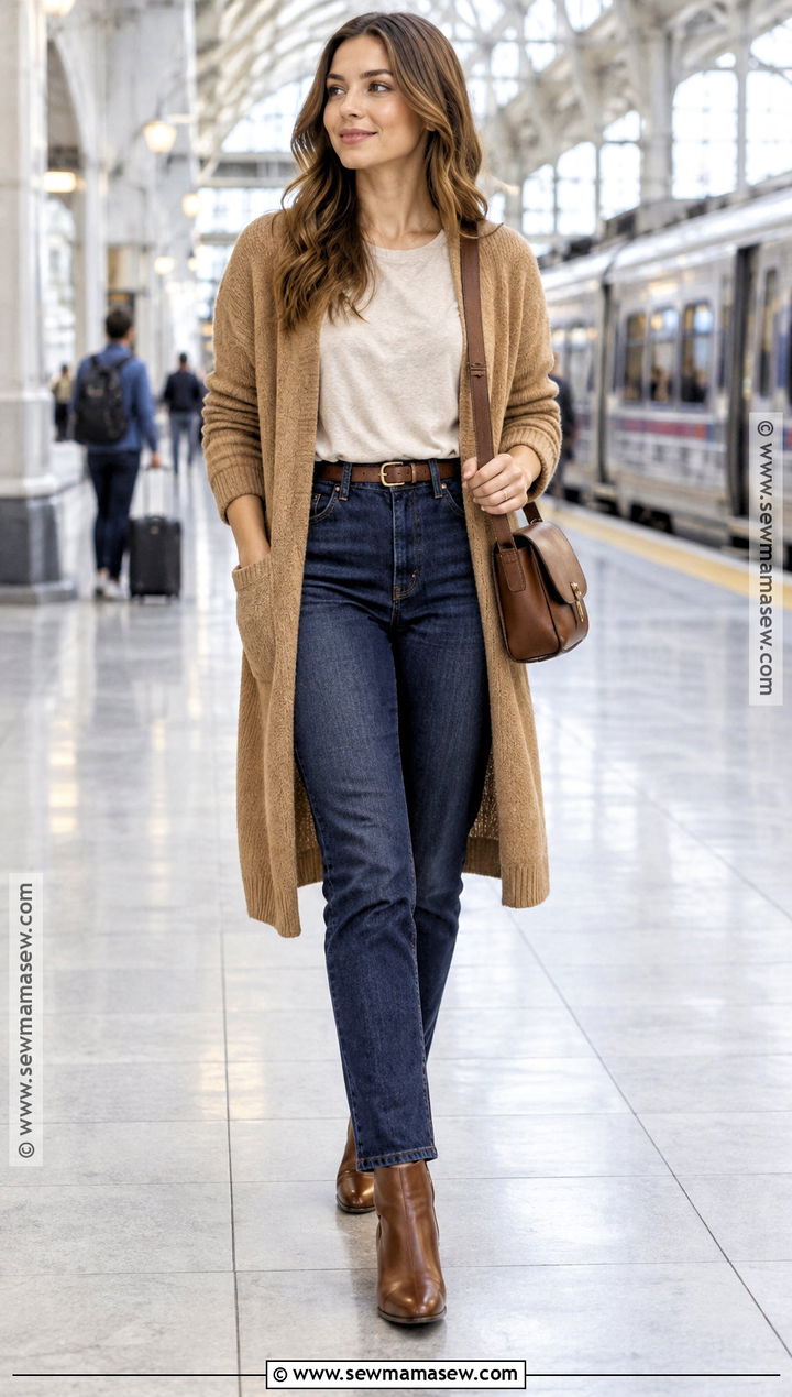 High Waisted Jeans With Long Cardigan - 20 high waisted jeans outfit fall