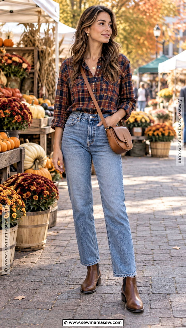 High Waisted Jeans With Plaid Shirt - 20 high waisted jeans outfit fall