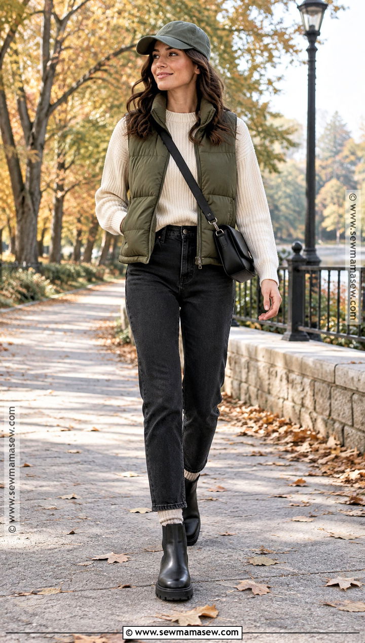 High Waisted Jeans With Puffer Vest - 20 high waisted jeans outfit fall