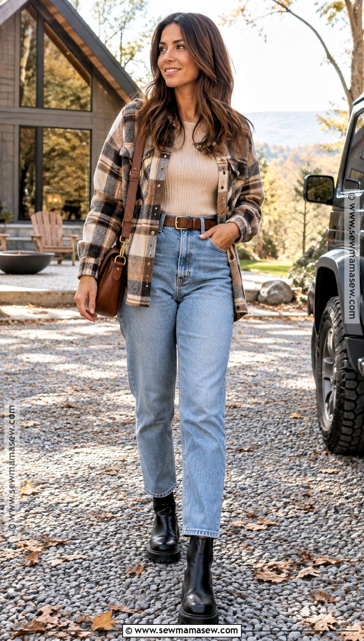 High Waisted Jeans With Shacket - 20 high waisted jeans outfit fall