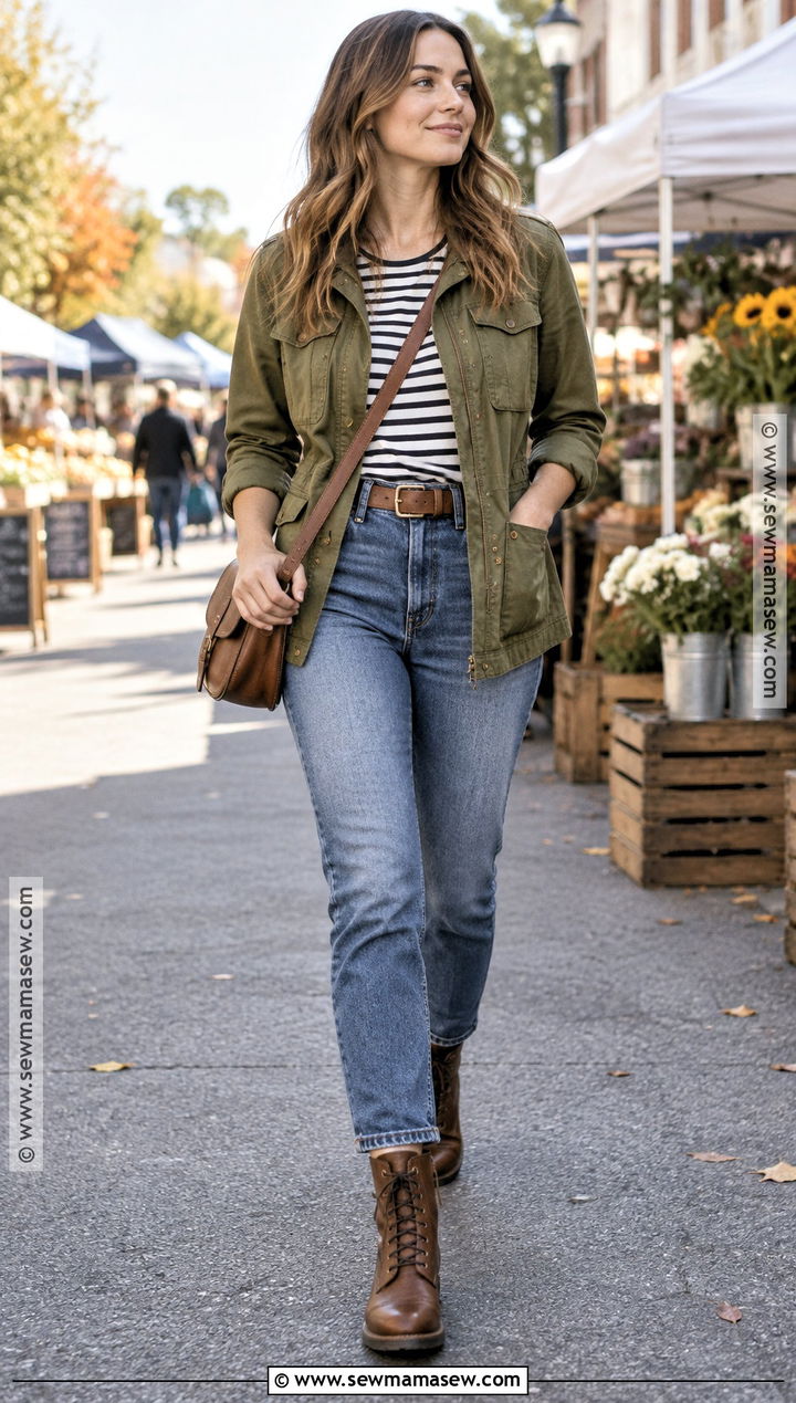 High Waisted Jeans With Utility Jacket - 20 high waisted jeans outfit fall