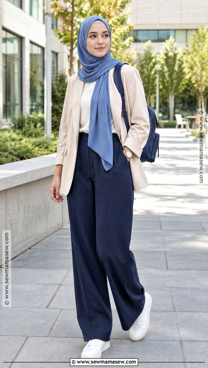 Hijab Blazer And Wide Leg Trousers Back To School Outfit - 20 back to school outfits aesthetic