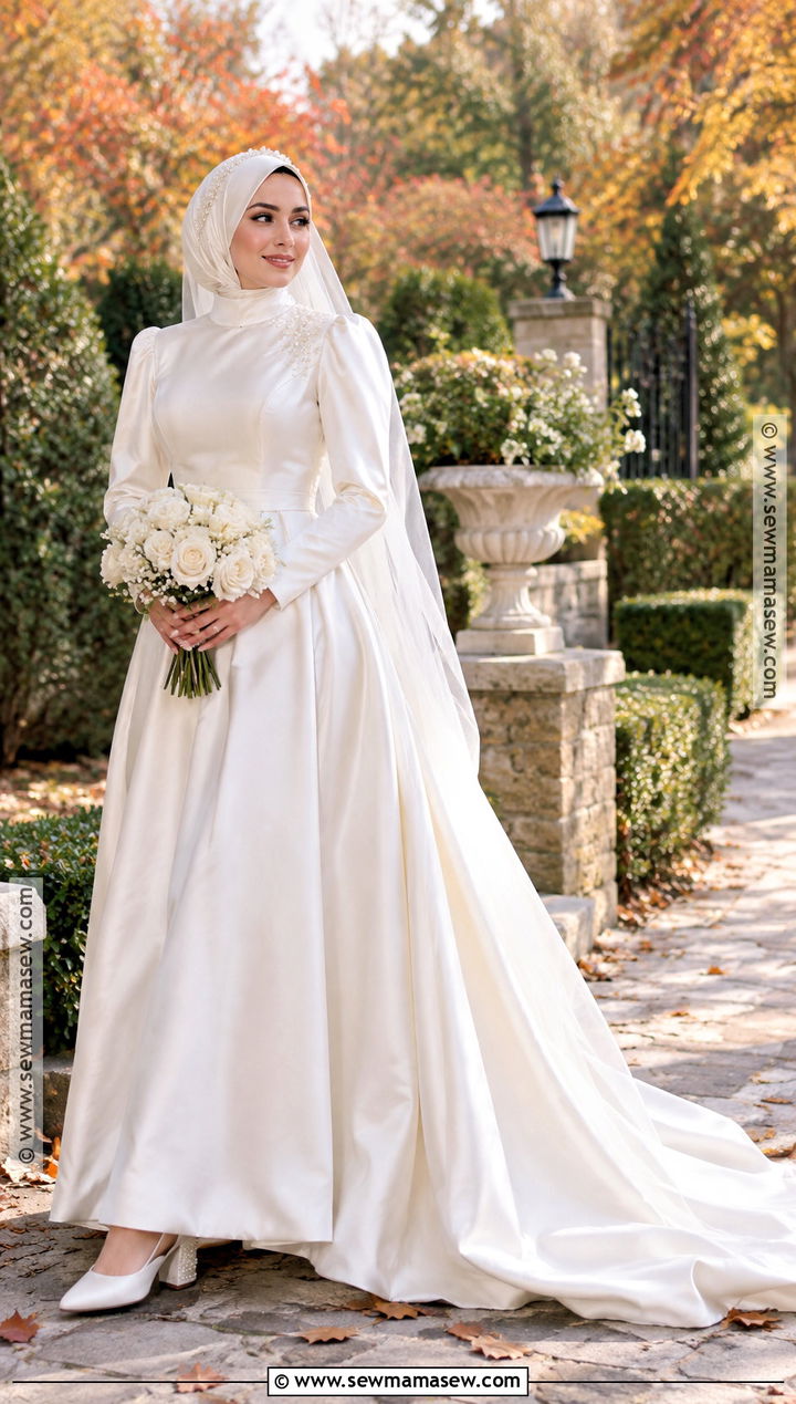 Hijab Friendly Satin Wedding Dress - 15 Modest Fall Wedding Dresses