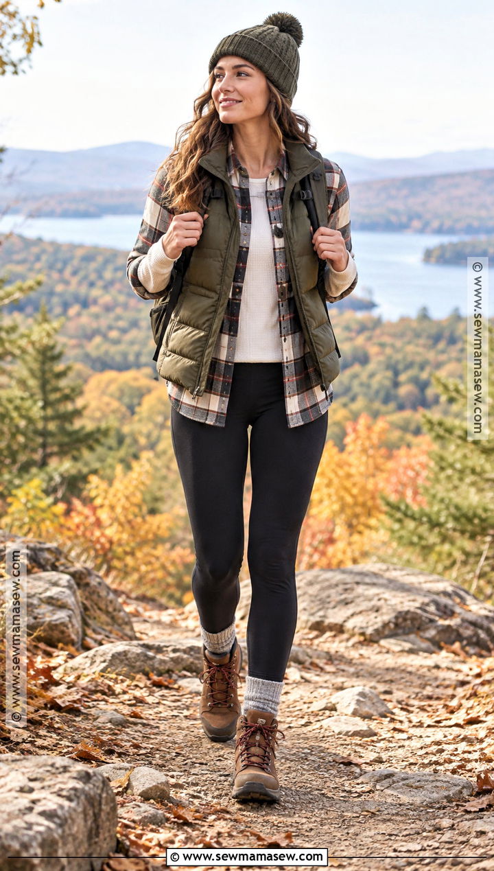 Hiking Boots With A Puffer Vest And Leggings - 25 Boots Fall