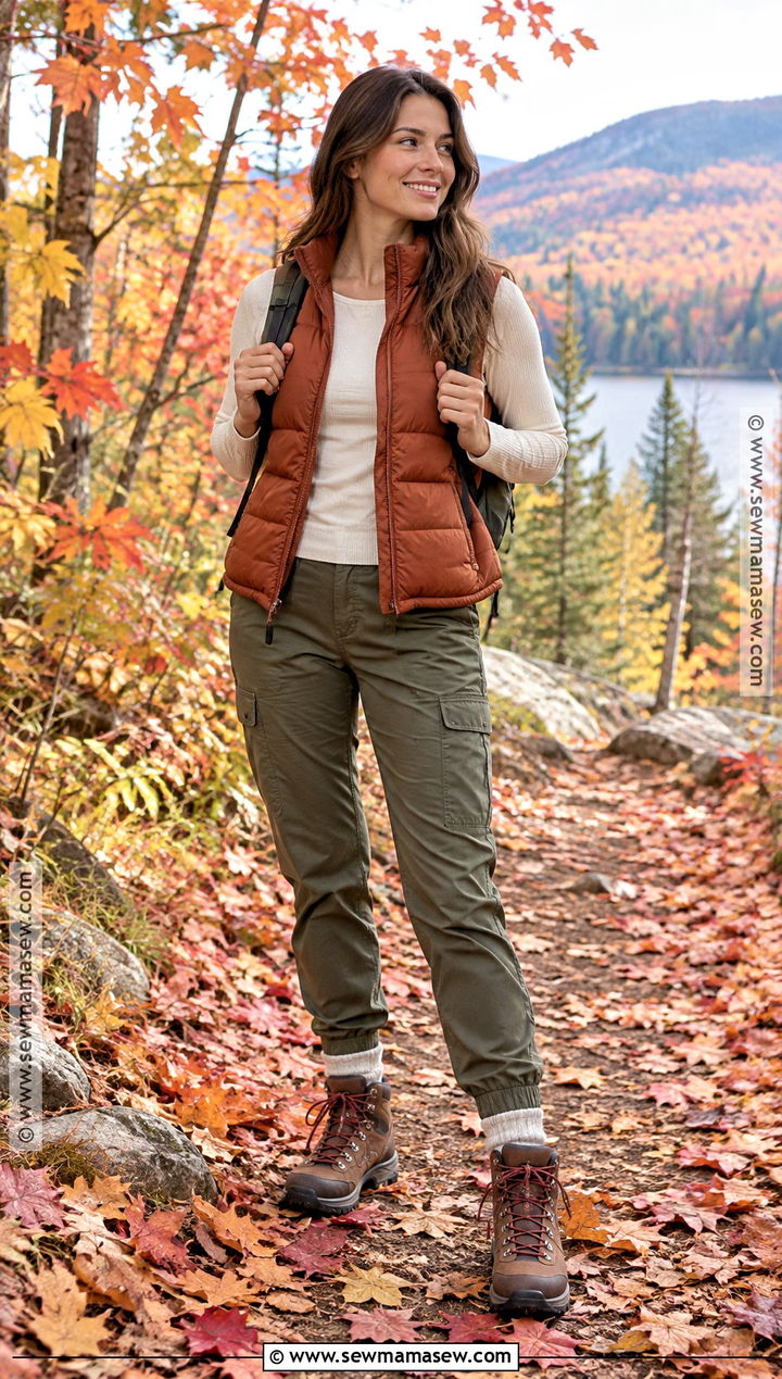 Hiking Boots With Cargo Pants And Puffer Vest - 25 fall boots outfit