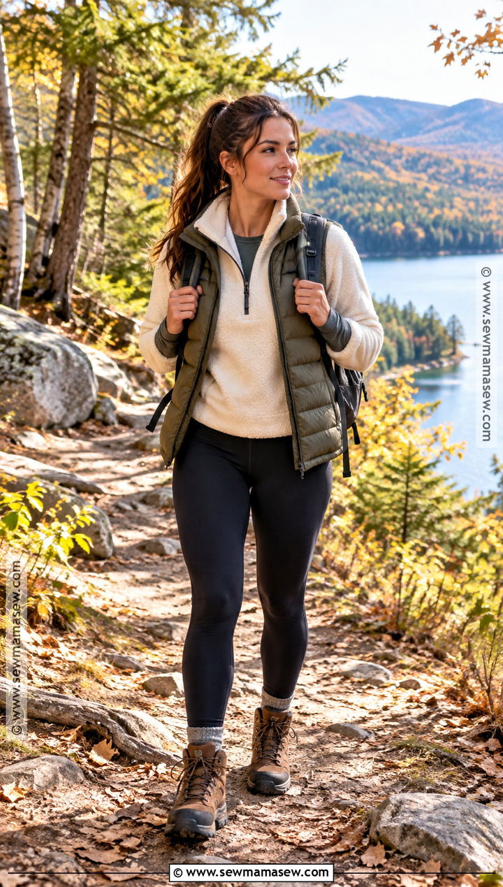 Hiking Boots With Leggings And Puffer Vest - 25 boots outfit fall