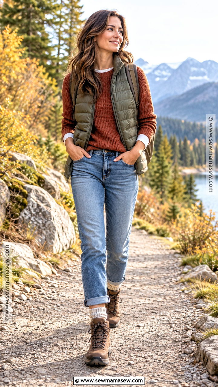 Hiking Boots With Puffer Vest And Jeans - 20 fall fashion boots