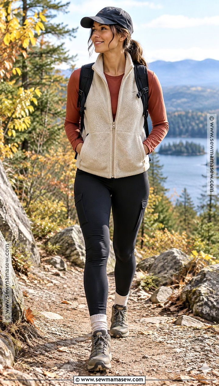 Hiking Leggings And Fleece Vest Sporty Fall Outfit - 20 fall outfits sporty