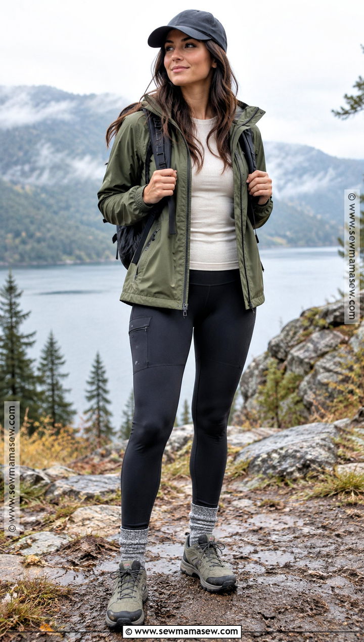 Hiking Leggings and Rain Jacket Fall Athleisure Outfit - 25 fall athleisure outfits