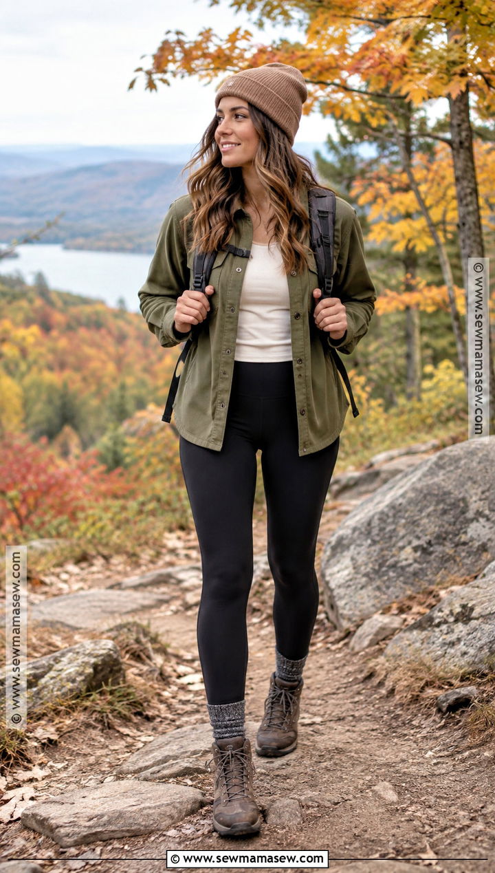 Hiking Shacket And Trail Leggings Outfit - 15 womens fall hiking outfits