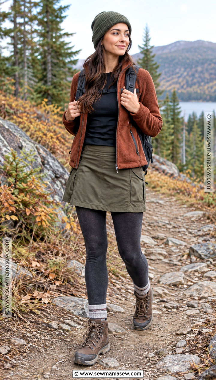 Hiking Skirt And Thermal Leggings Outfit - 20 Hiking Outfit Autumn Ideas for Women