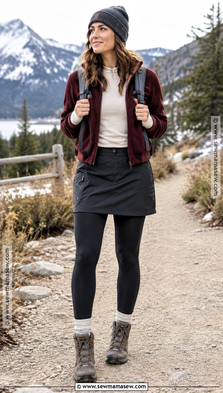 Hiking Skirt And Thermal Leggings Outfit - 25 fall hiking outfits