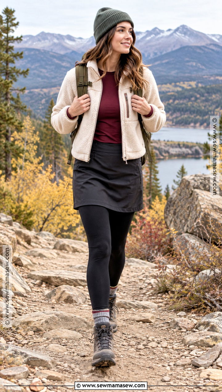 Hiking Skirt And Thermal Leggings Outfit - 20 Cute Fall Hiking Outfits for Women