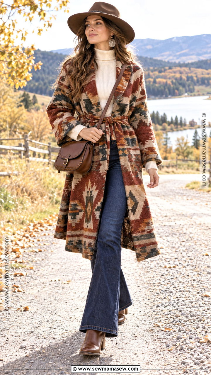 Hippie Autumn Blanket Coat Outfit - 20 Hippie Autumn Outfit Ideas