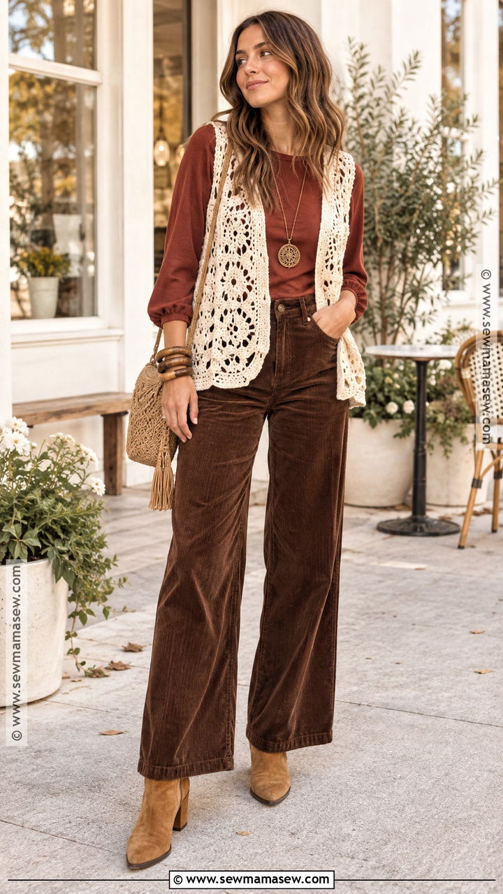 Hippie Autumn Crochet Vest Outfit - 20 Hippie Autumn Outfit Ideas