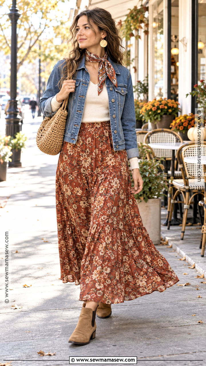 Hippie Autumn Denim Jacket Outfit - 20 Hippie Autumn Outfit Ideas