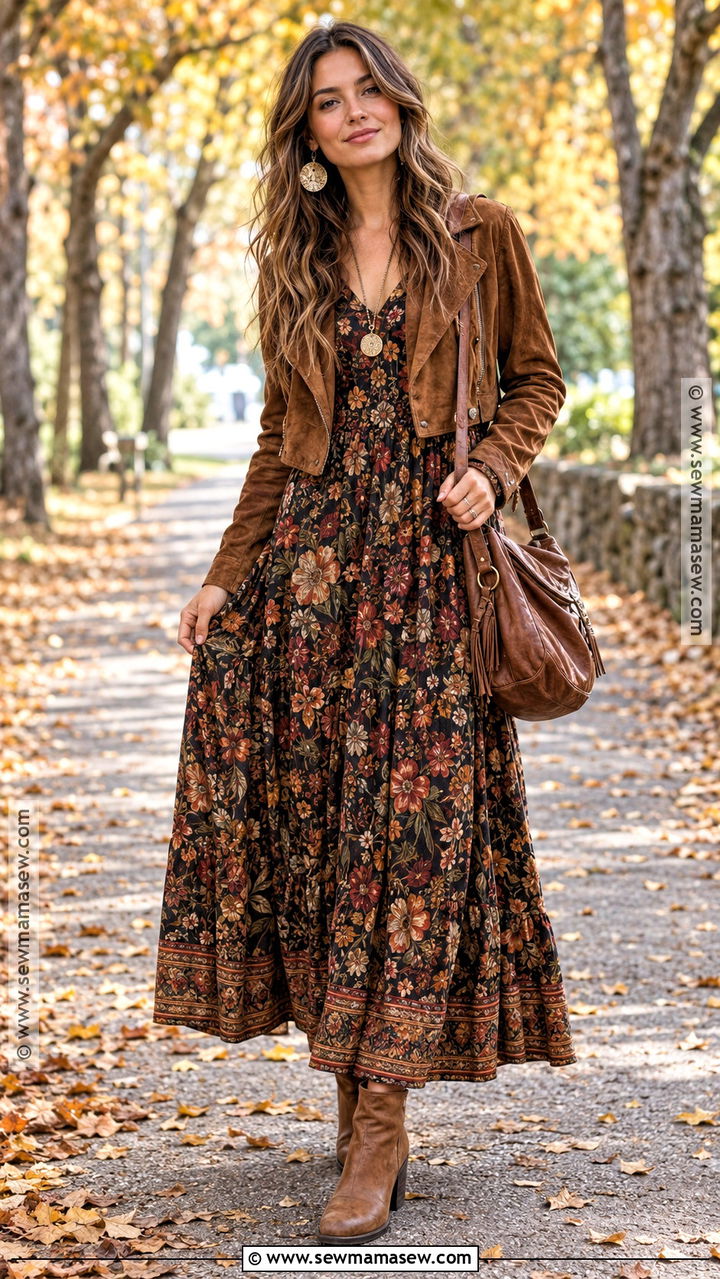 Hippie Autumn Maxi Dress Outfit - 20 Hippie Autumn Outfit Ideas