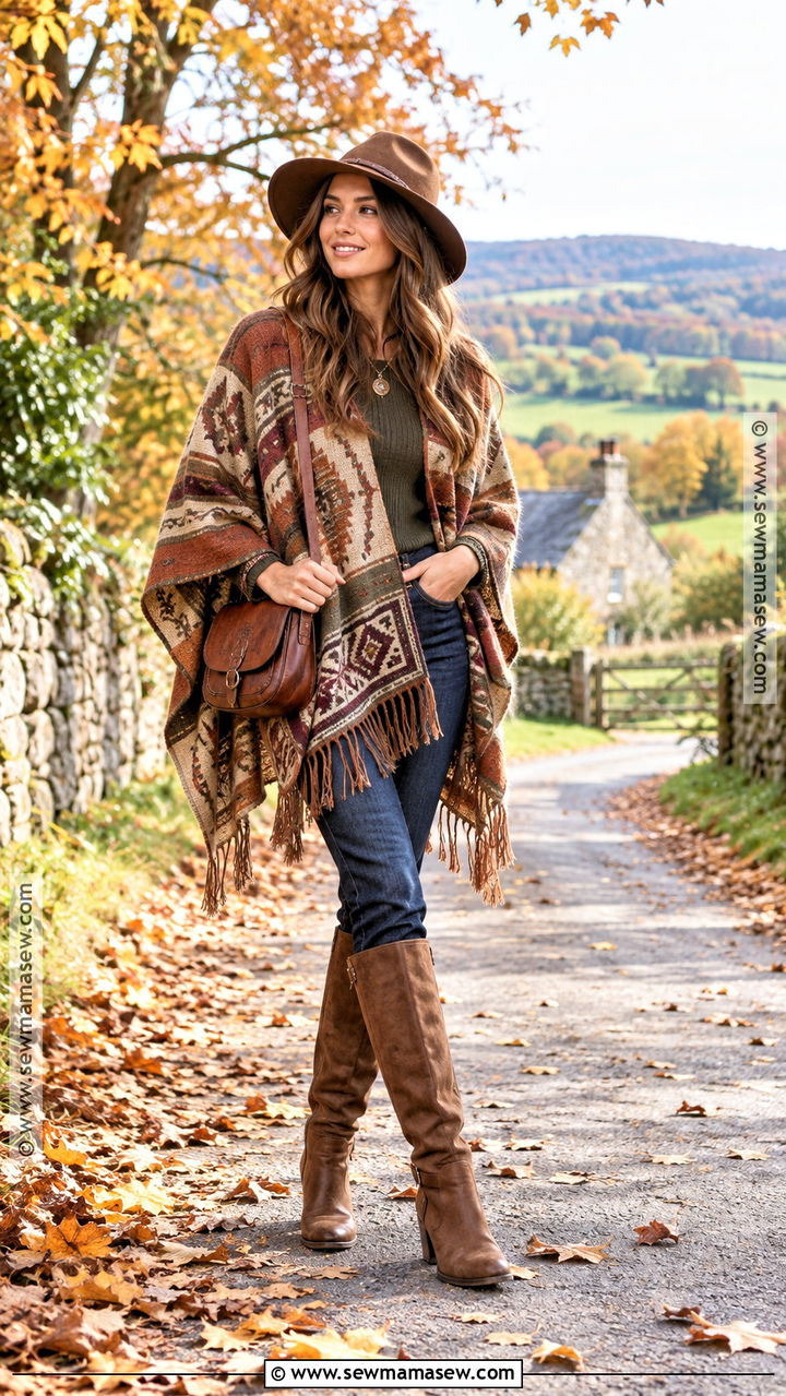 Hippie Autumn Poncho Outfit - 20 Hippie Autumn Outfit Ideas