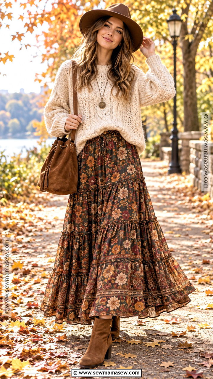 Hippie Autumn Sweater And Maxi Skirt Outfit - 20 Hippie Autumn Outfit Ideas