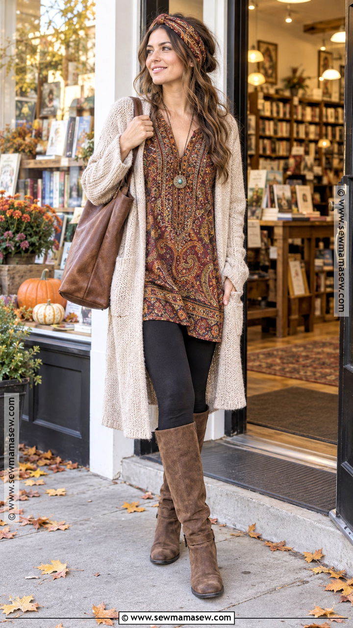 Hippie Autumn Tunic And Leggings Outfit - 20 Hippie Autumn Outfit Ideas