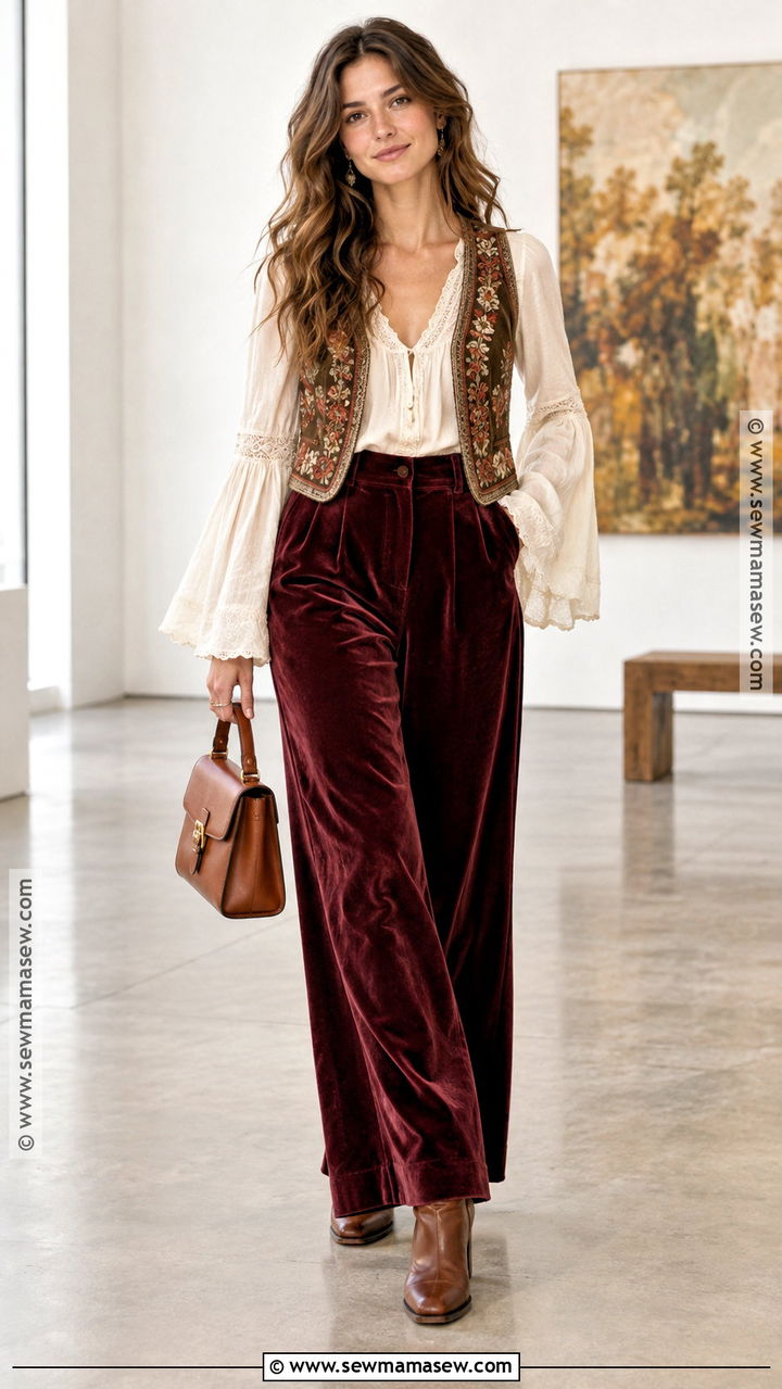 Hippie Autumn Velvet Pants Outfit - 20 Hippie Autumn Outfit Ideas