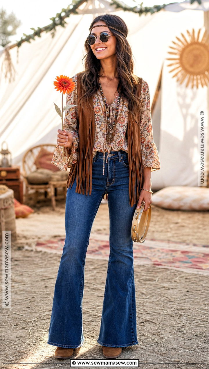 Hippie Costume With Flared Jeans - 30 easy last minute halloween costumes for women