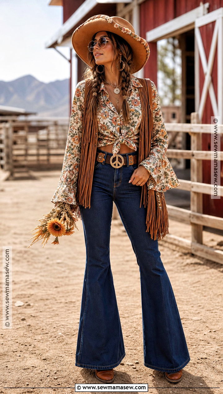 Hippie Cowgirl Costume With Denim Flares - 45 hippie costume ideas