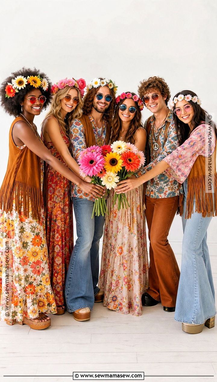 Hippie Group Costume With Flower Power Outfits - 45 hippie costume ideas
