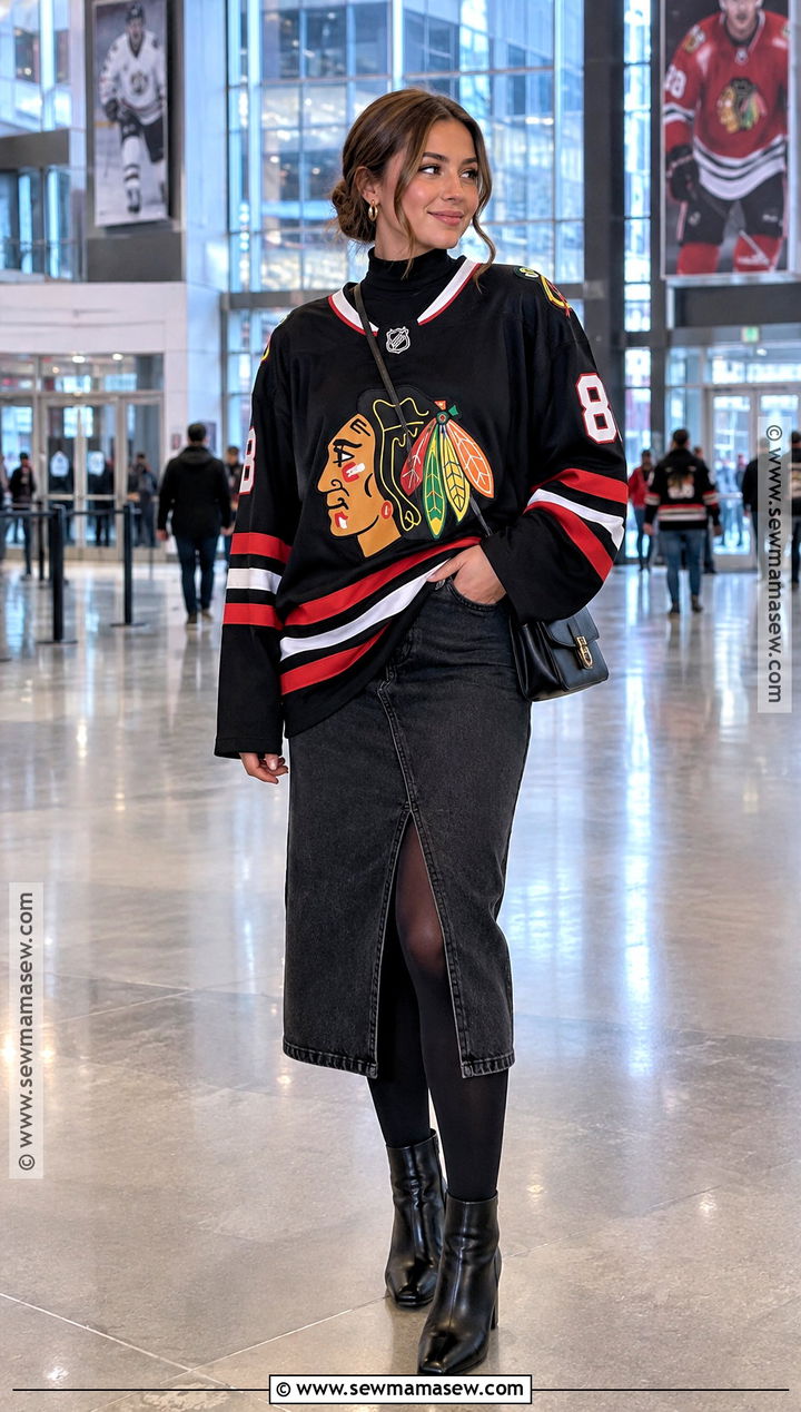 Hockey Jersey With A Denim Skirt And Boots - 15 Fall Jersey Outfit Ideas