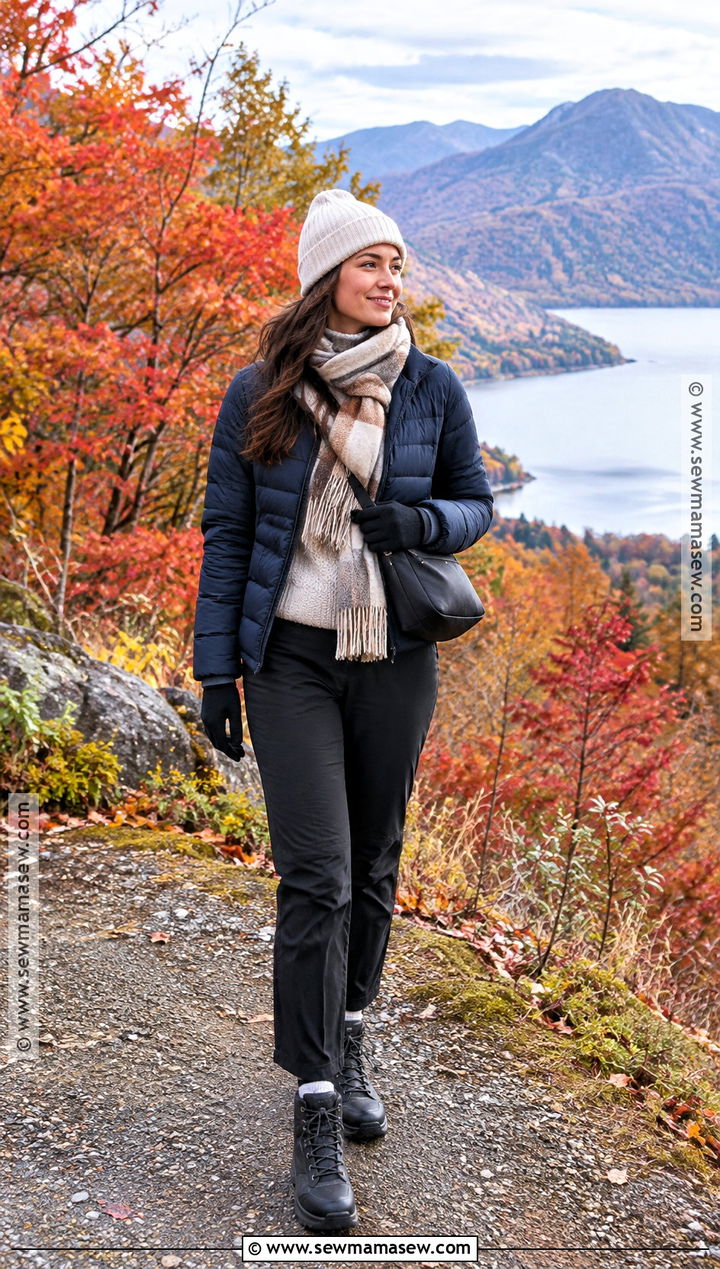 Hokkaido Fall Puffer and Thermal Pants Outfit - 20 fall japan outfit ideas