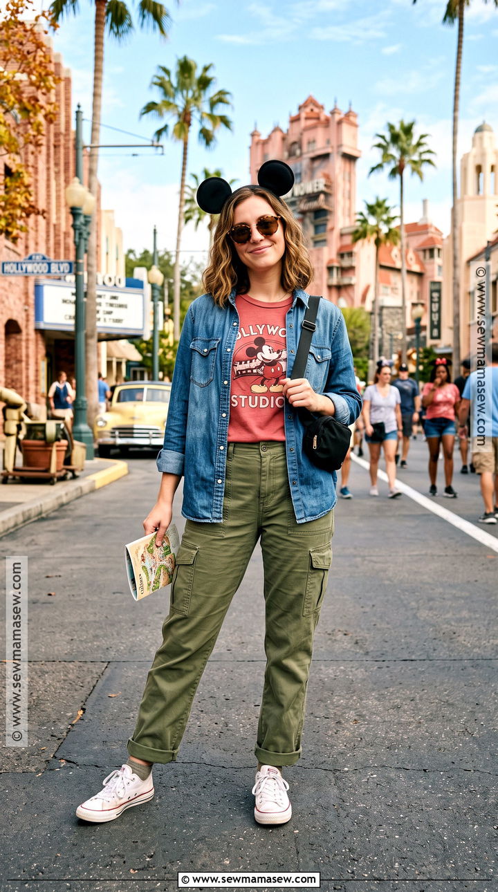 Hollywood Studios Retro Tee And Cargo Pants Fall Outfit - 20 Disney World Outfits Fall