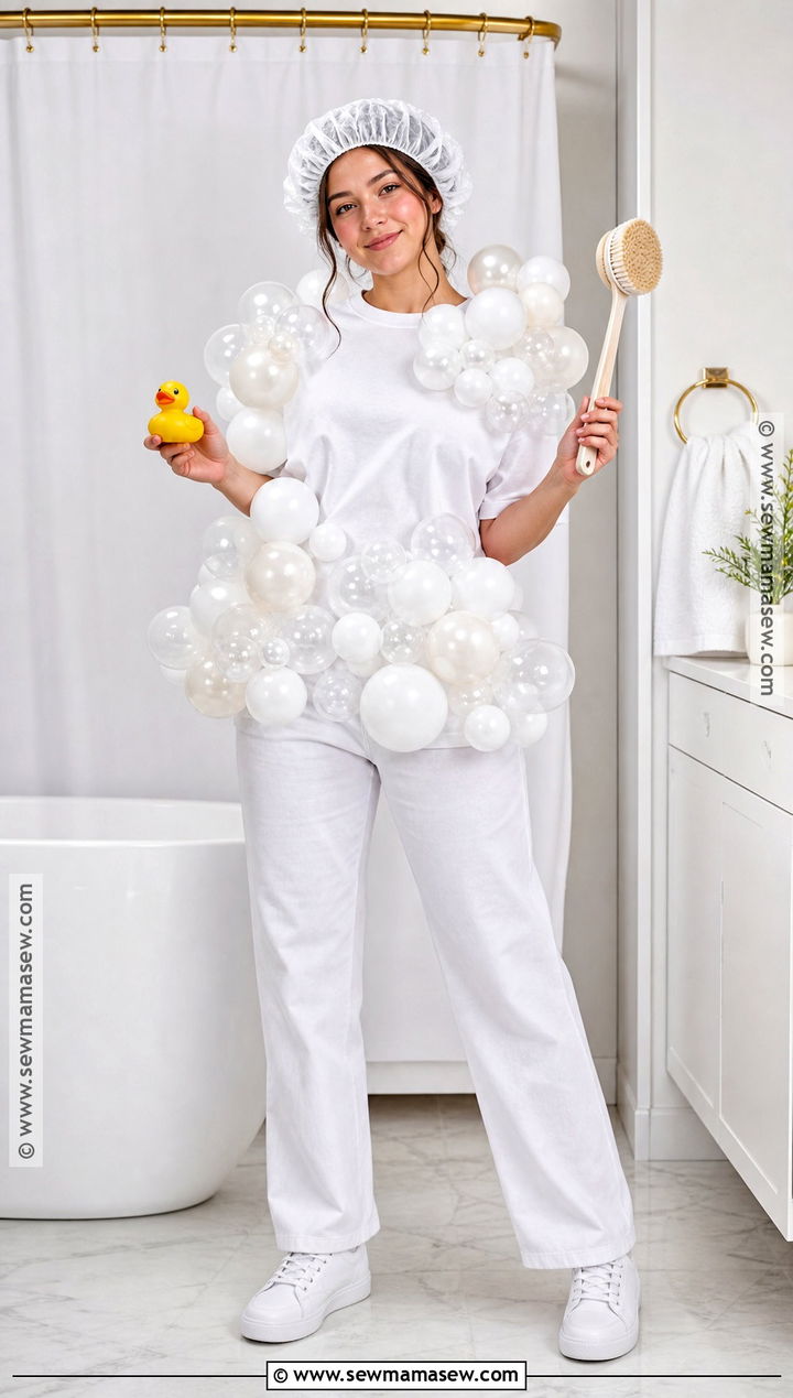 Homemade Bubble Bath Costume With White Balloons - 35 Home Made Halloween Costumes
