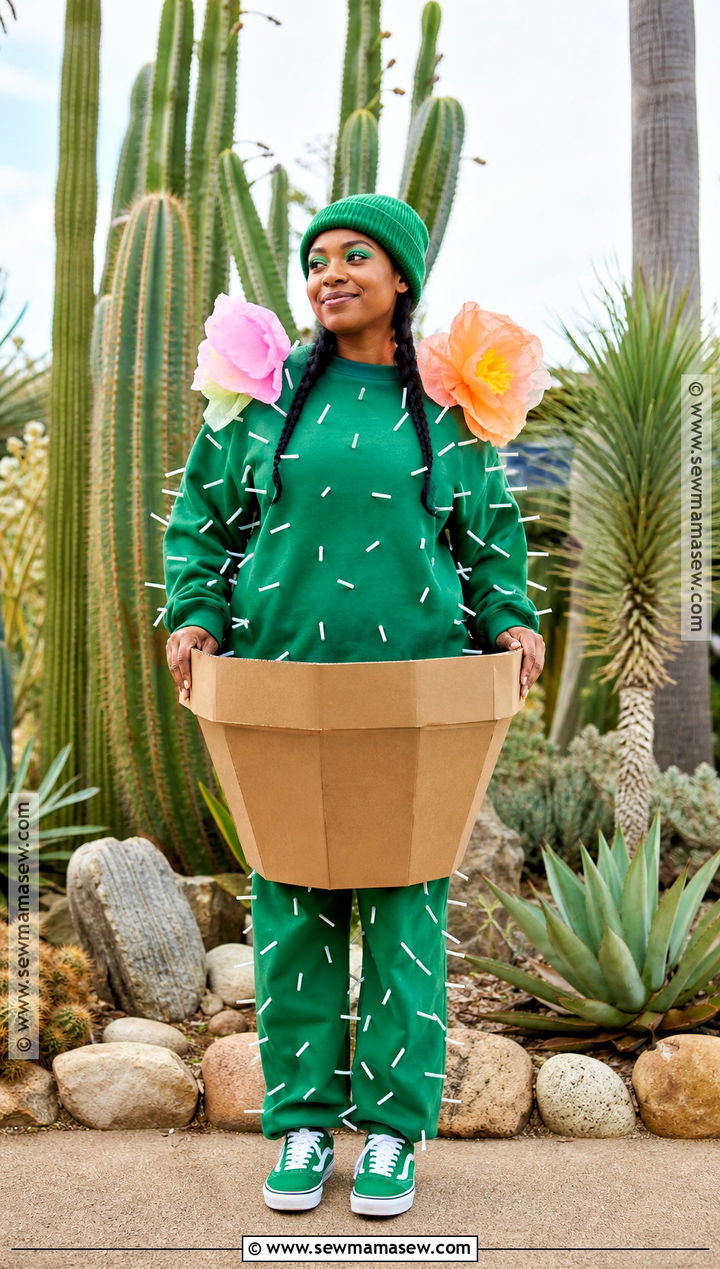 Homemade Cactus Costume With Yarn Spikes - 35 Home Made Halloween Costumes