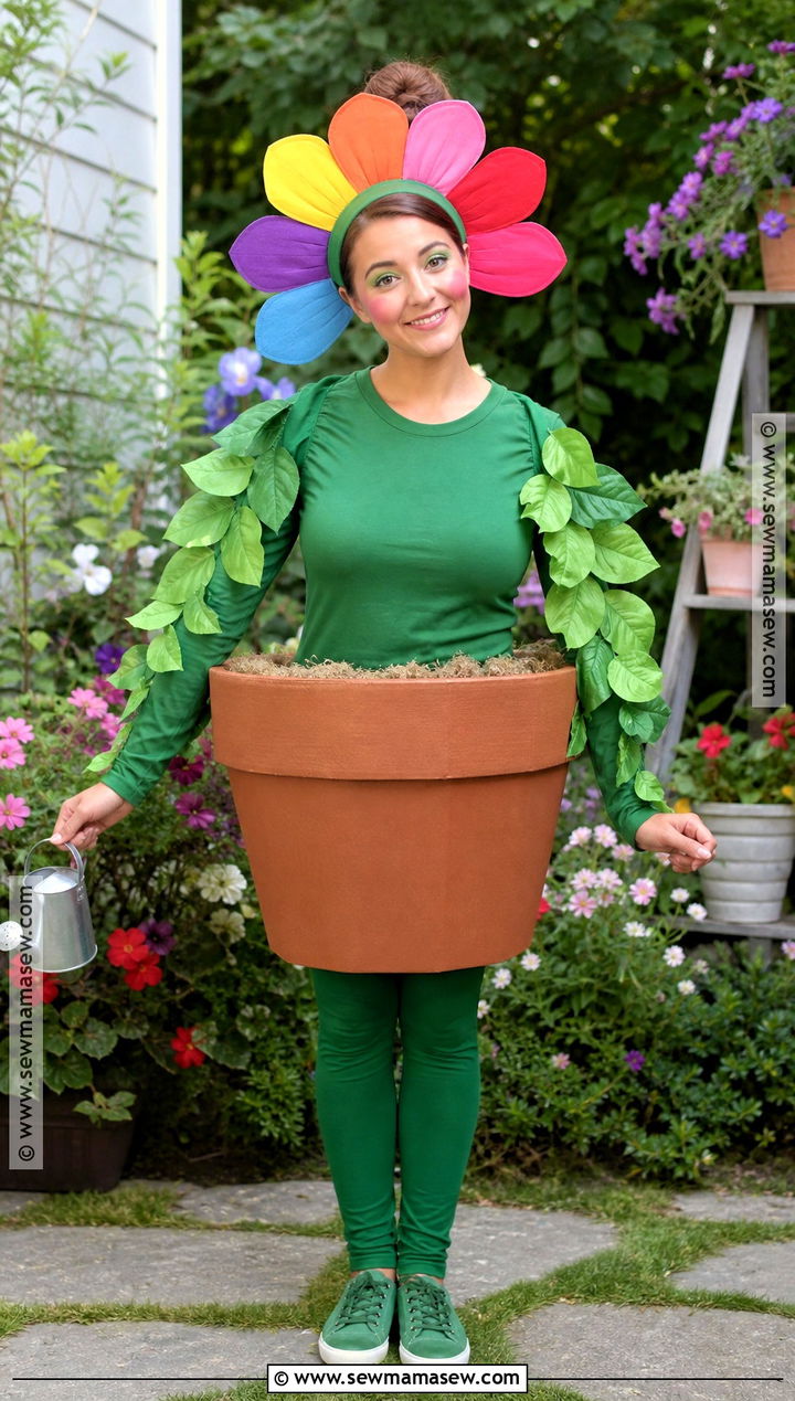 Homemade Flower Pot Costume With Petal Headband - 35 Home Made Halloween Costumes